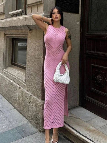 Fashion Hollow Out Knitted Midi Dress for Women