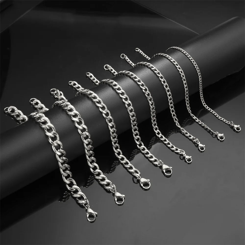 My Shape Fashion Cuban Chain Men Bracelet Stainless Steel 3/5/7/9mm Width Chain Bracelets Figaro Chain Boy Wrist Jewelry Couple