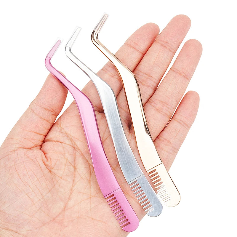 1 Pc Eyelash Comb Tweezers Stainless Steel Anti-Static Non-Magnetic Professional Pincet Lashes Extension Tweezers Makeup Tools