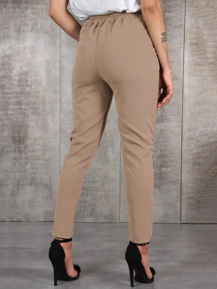 BornToGirl 2023 Spring Summer Autumn Casual Slim Chiffon Thin Pants For Women High Waist Black Khaki Green Pants Woman Trousers