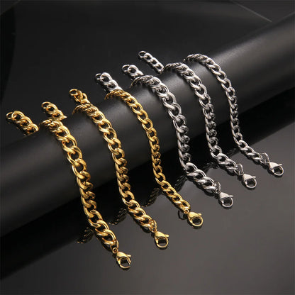 My Shape Fashion Cuban Chain Men Bracelet Stainless Steel 3/5/7/9mm Width Chain Bracelets Figaro Chain Boy Wrist Jewelry Couple