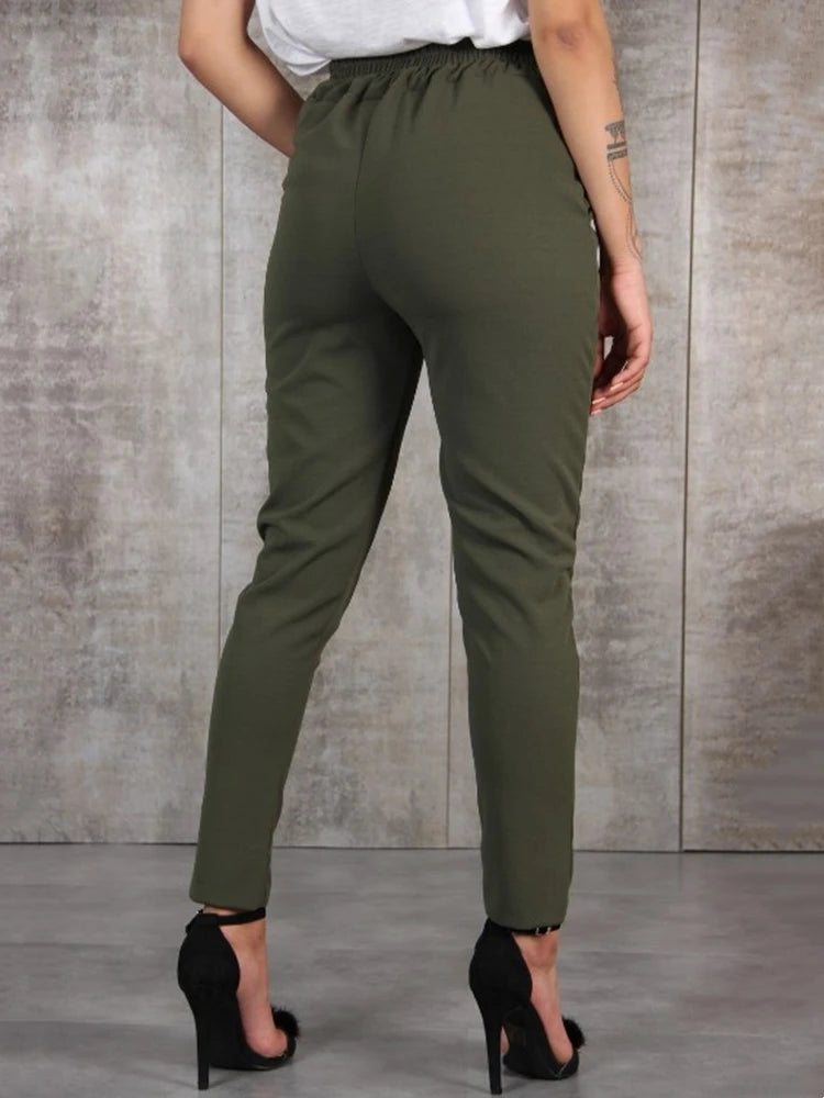 BornToGirl 2023 Spring Summer Autumn Casual Slim Chiffon Thin Pants For Women High Waist Black Khaki Green Pants Woman Trousers