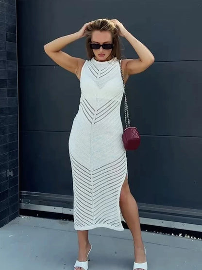 Fashion Hollow Out Knitted Midi Dress for Women