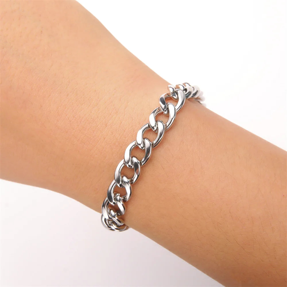 My Shape Fashion Cuban Chain Men Bracelet Stainless Steel 3/5/7/9mm Width Chain Bracelets Figaro Chain Boy Wrist Jewelry Couple